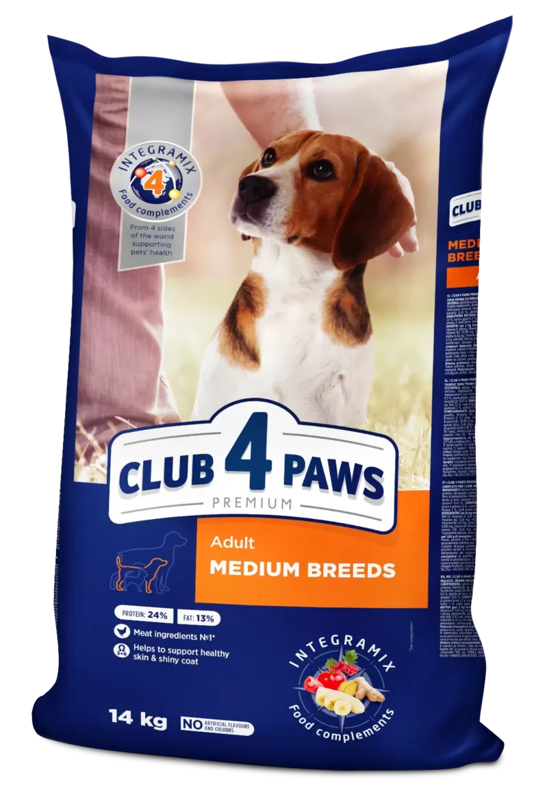 CLUB 4 PAWS Premium visavertis sausas maistas suaugusiems vidutinių veislių šunims, 14 kg