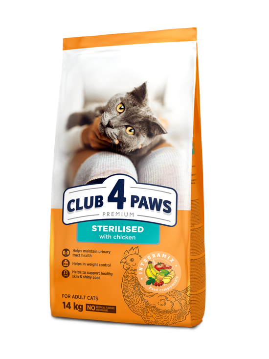 CLUB 4 PAWS Premium visavertis sausas maistas suaugusioms sterilizuotoms katėms „Sterilised”, 14 kg